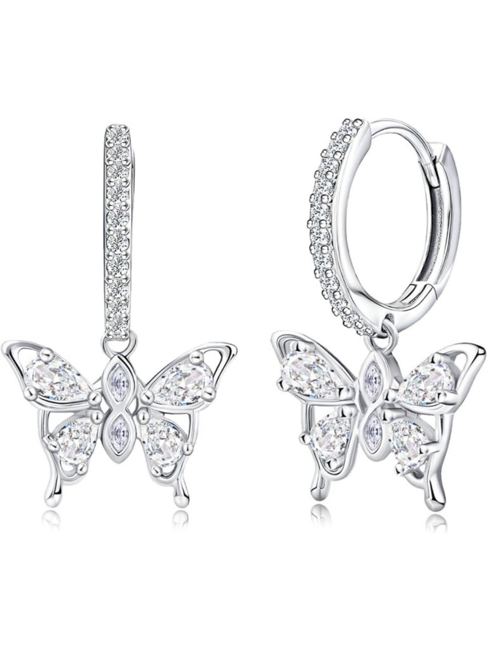 Sterling Silver Butterfly Huggie Hoop Earrings with CZ Dangle - Perfect Gift for